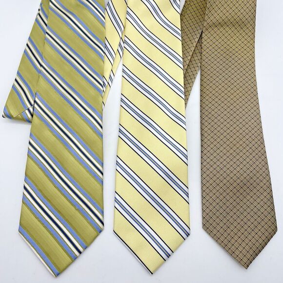 Stafford Hand Made / Burma Bibas Silk Necktie Lot Of 3 Gold Yellow Tones - Picture 1 of 16